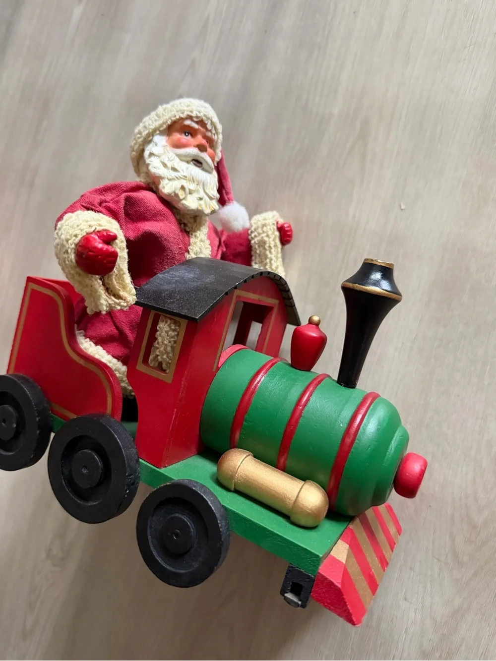 Vintage Wooden Santa Train Paper Mache Santa Locomotive